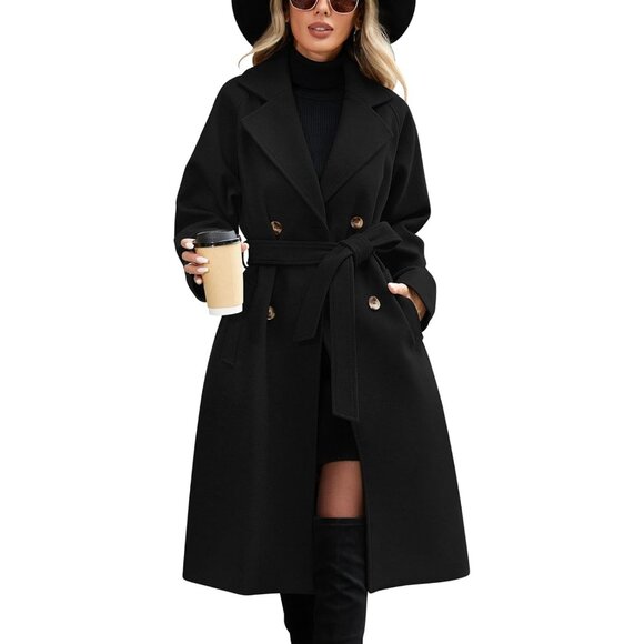 Jackets & Blazers - ⚡Women's Black Mid length Autumn and Winter Long Trench Coat With Belt Elegant